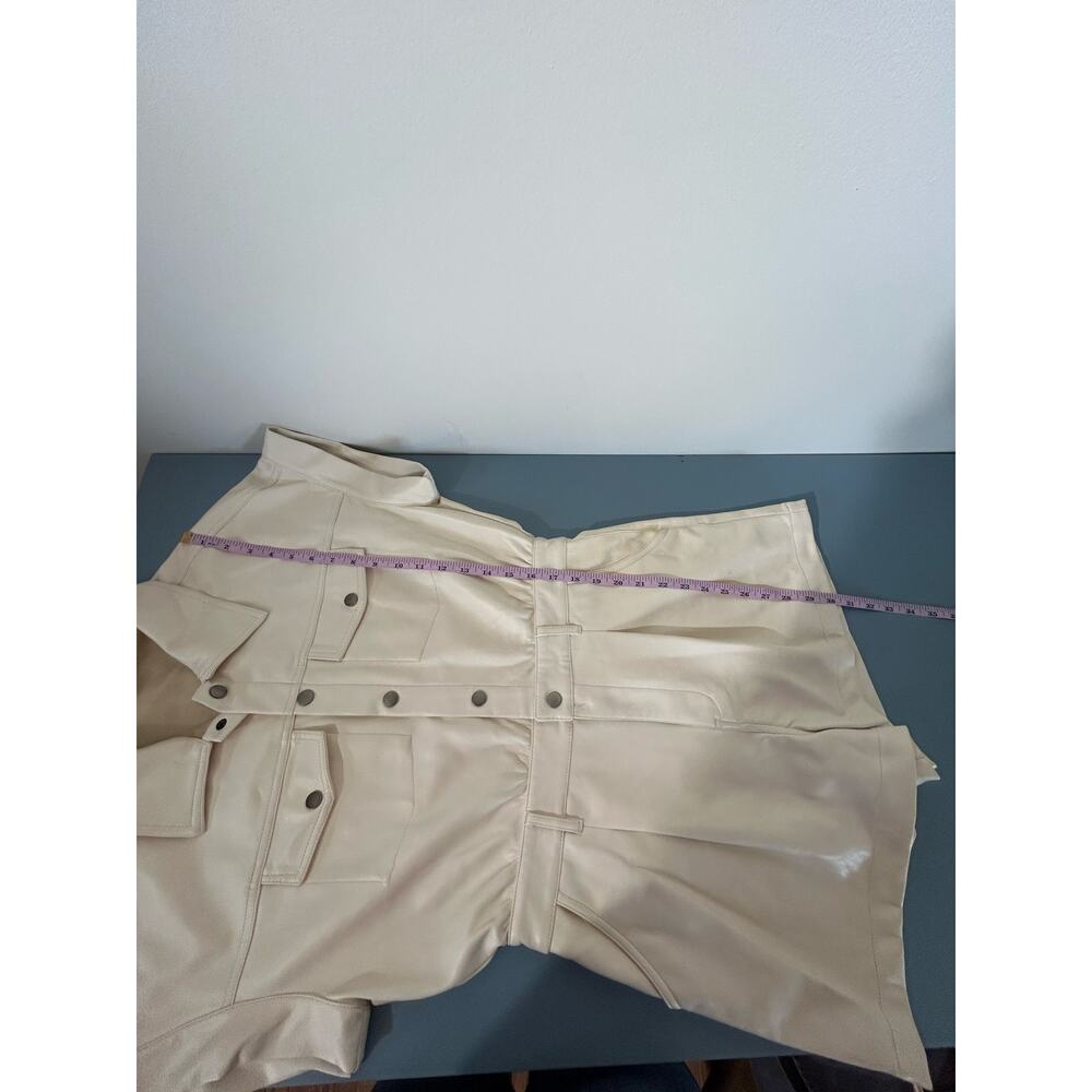 Vintage Havana romper women size M cream faux leather shorts collar short sleeve - Picture 10 of 11